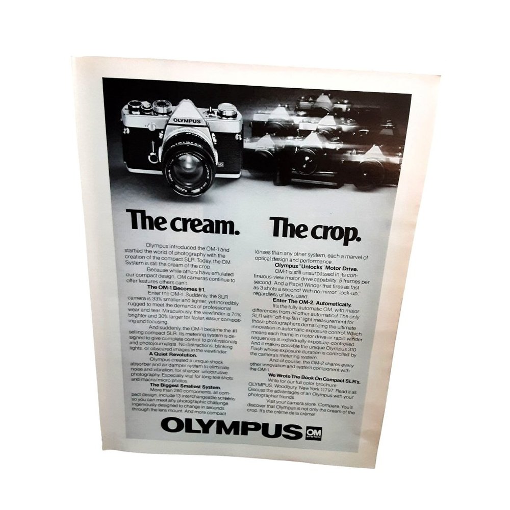 1978 Olympus OM Camera OM1 OM2 Vintage Print Ad 70s Original